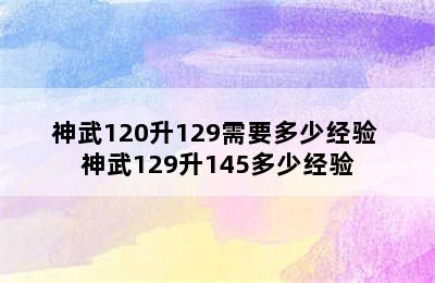 神武120升129需要多少经验 神武129升145多少经验